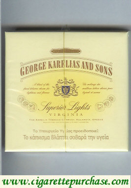 George Karelias And Sons Superior Lights Virginia cigarettes wide flat hard box